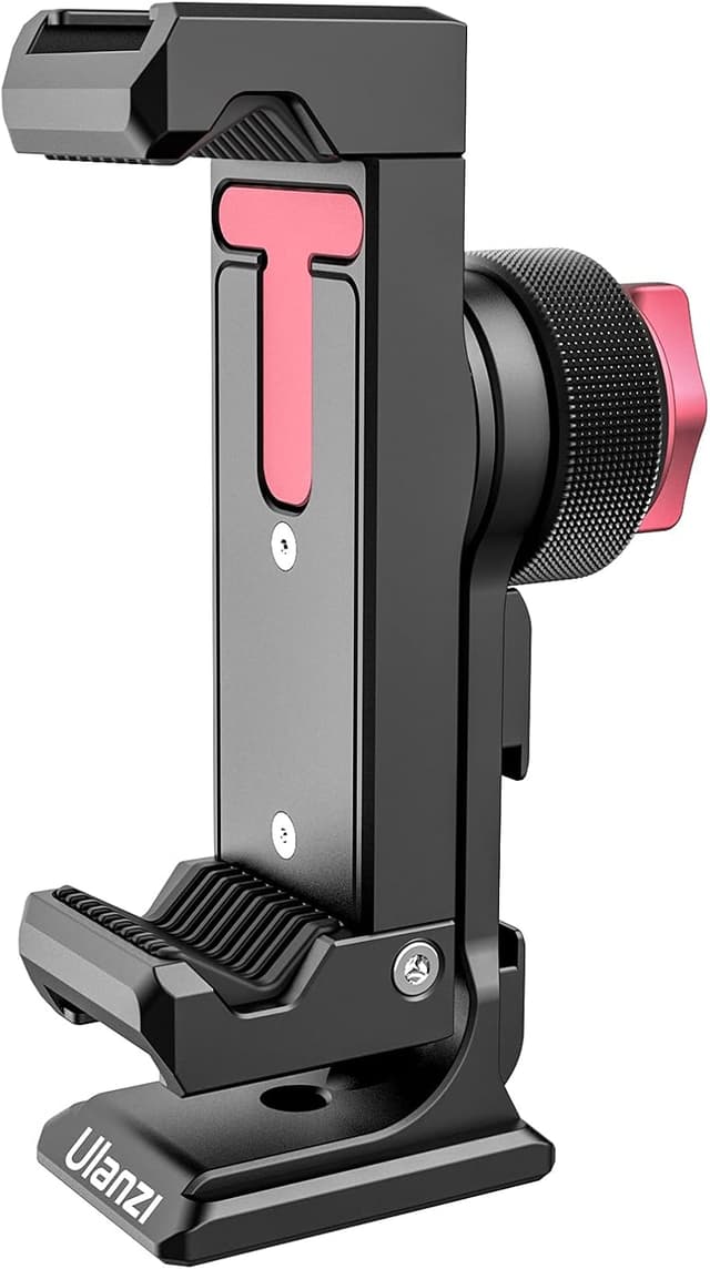 Ulanzi ST-27 三脚マウント スマホホルダー 全金属製 Arcaタイプベース 携帯ホルダー コールドシュー付き 360度回転 角度調整可 スマホ三脚アダプター 1/4ネジ穴付き iPhone/Android/カメラ/三脚/一脚/自撮り棒に対応